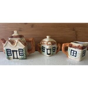 Teapot Creamer Sugar‎ Set Cottage Ware Kensington England Original 1960's
